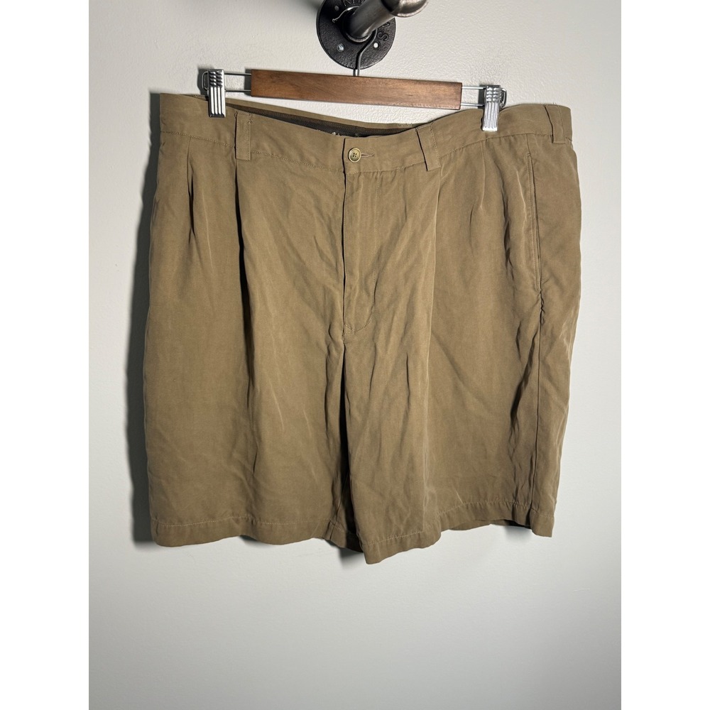 Tommy Bahama Mens 36 Tan Khaki 100% Silk Pleated Classic Relaxed Walking Shorts
